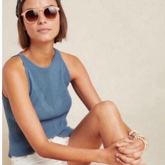 ANTHROPOLOGIE Gemma Sweater Tank Top Blue Size Medium - Picture 3 of 6